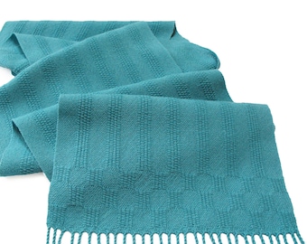 Teal Scarf, Merino Wool Scarf, Hand Woven Scarf, Handwoven Scarf, Winter Wool Scarf, Wide Scarf, Blue Green Scarf, Teal Lace Scarf Ladies