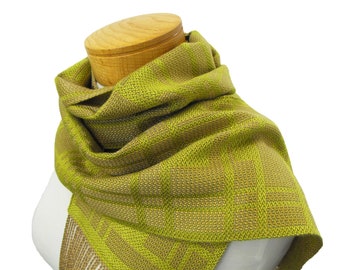 Gingko Green Scarf, Hand Woven Scarf in Tencel, Peridot Green Scarf, Handwoven Chartreuse Scarf, Handwoven Scarf Ecofriendly