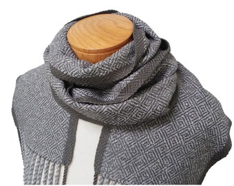 Grey Silk Scarf, Smoke Grey Silk Scarf, Hand Woven Scarf in Twill, Neutral Scarf, Handwoven Scarf, Mens Scarf, Ladies Scarf