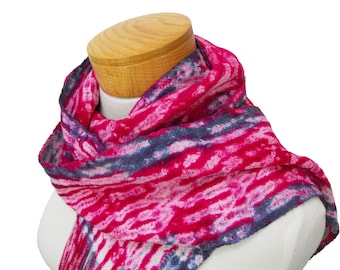 Pink Shibori Scarf, Hand Woven Scarf Pink, Blue and Purple Scarf, Tie Dyed Pink Scarf, Hand Dyed Scarf, Handwoven Scarf, Ladies Scarf Women