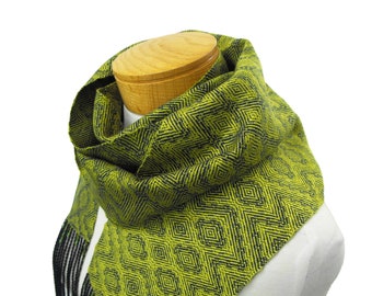 Bright Green and Navy Scarf, Hand Woven Scarf in Tencel, Peridot Green and Navy Blue Scarf, Blue and Green Scarf, Handwoven Scarf in Twill