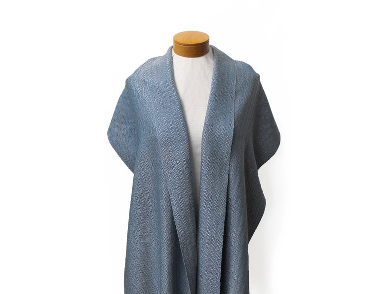 Silver and Blue Shawl, Handwoven Shawl, Blue and Silver Shawl, Cotton and Tencel Shawl Hand Woven Shawl Blue Wrap Silver, Blue Wedding Shawl image 6