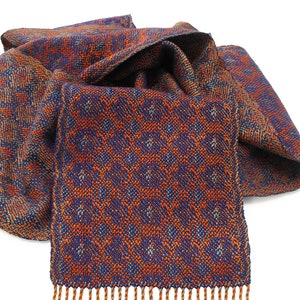Iris Hand Woven Scarf, Blue Purple, Green and Orange Scarf Woven in Tencel, Flower Scarf, Blue Purple Scarf, Handwoven Scarf in Echo Weave image 2