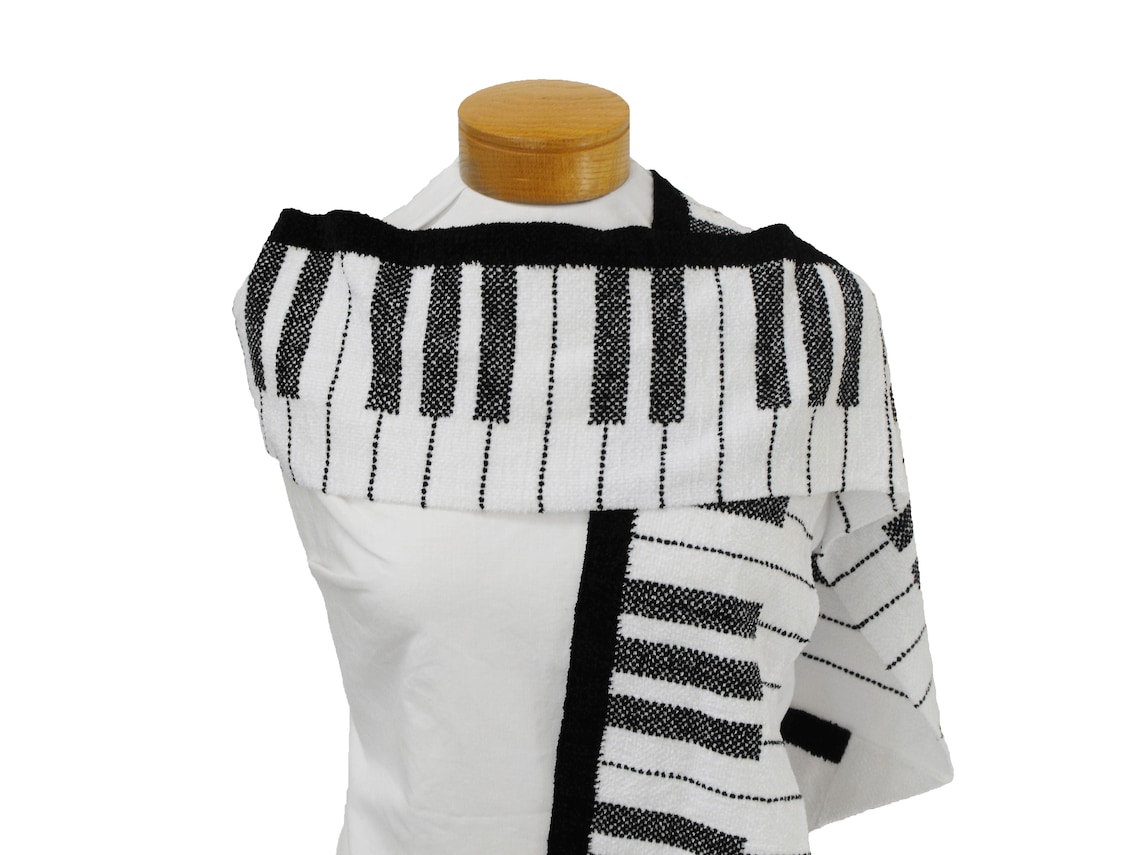 Piano Scarf Handwoven, Piano Key Scarf Music, Black and White Scarf