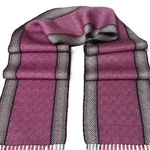 Purple and Pink Silk Scarf with Silver, Cream and Chocolate Stripes, Hand Woven Scarf in Silk and Tencel in Purple, Handwoven Scarf image 5