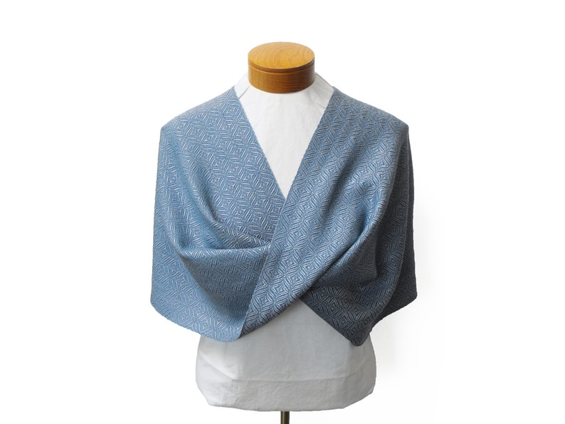 Silver and Blue Shawl, Handwoven Shawl, Blue and Silver Shawl, Cotton and Tencel Shawl Hand Woven Shawl Blue Wrap Silver, Blue Wedding Shawl image 4