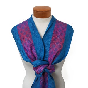 Pink, Orange and Blue Polka Dot Scarf, Hand Woven Tencel and Silk Scarf, Orange and Pink Silk with Blue Tencel Scarf, Handwoven Silk Scarf image 9