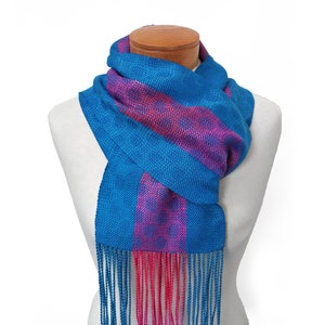 Pink, Orange and Blue Polka Dot Scarf, Hand Woven Tencel and Silk Scarf, Orange and Pink Silk with Blue Tencel Scarf, Handwoven Silk Scarf image 4