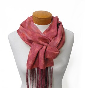 Coral and Plum Cotton Scarf, Hand Woven Scarf in Twill Diamonds Scarf, Handwoven Scarf, Coral Scarf Plum, Ladies Scarf, Lightweight Scarf image 5