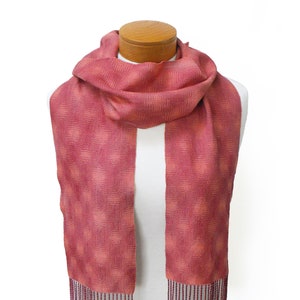 Coral and Plum Cotton Scarf, Hand Woven Scarf in Twill Diamonds Scarf, Handwoven Scarf, Coral Scarf Plum, Ladies Scarf, Lightweight Scarf image 6