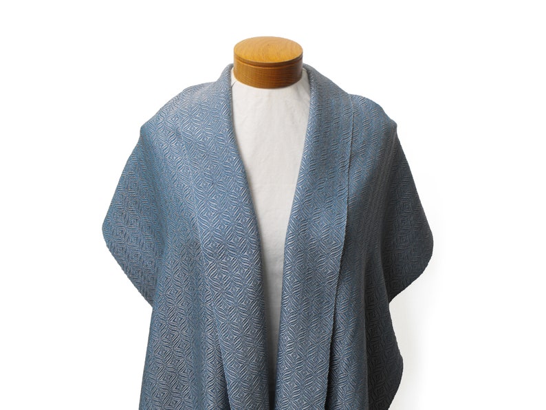 Silver and Blue Shawl, Handwoven Shawl, Blue and Silver Shawl, Cotton and Tencel Shawl Hand Woven Shawl Blue Wrap Silver, Blue Wedding Shawl image 5