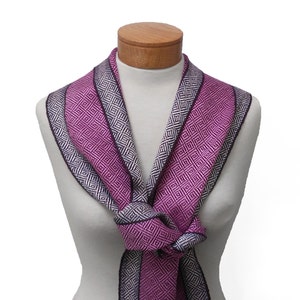 Purple and Pink Silk Scarf with Silver, Cream and Chocolate Stripes, Hand Woven Scarf in Silk and Tencel in Purple, Handwoven Scarf image 7