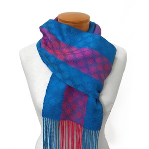 Pink, Orange and Blue Polka Dot Scarf, Hand Woven Tencel and Silk Scarf, Orange and Pink Silk with Blue Tencel Scarf, Handwoven Silk Scarf image 3