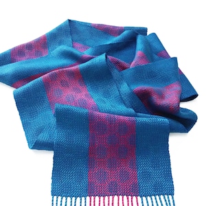 Pink, Orange and Blue Polka Dot Scarf, Hand Woven Tencel and Silk Scarf, Orange and Pink Silk with Blue Tencel Scarf, Handwoven Silk Scarf image 2