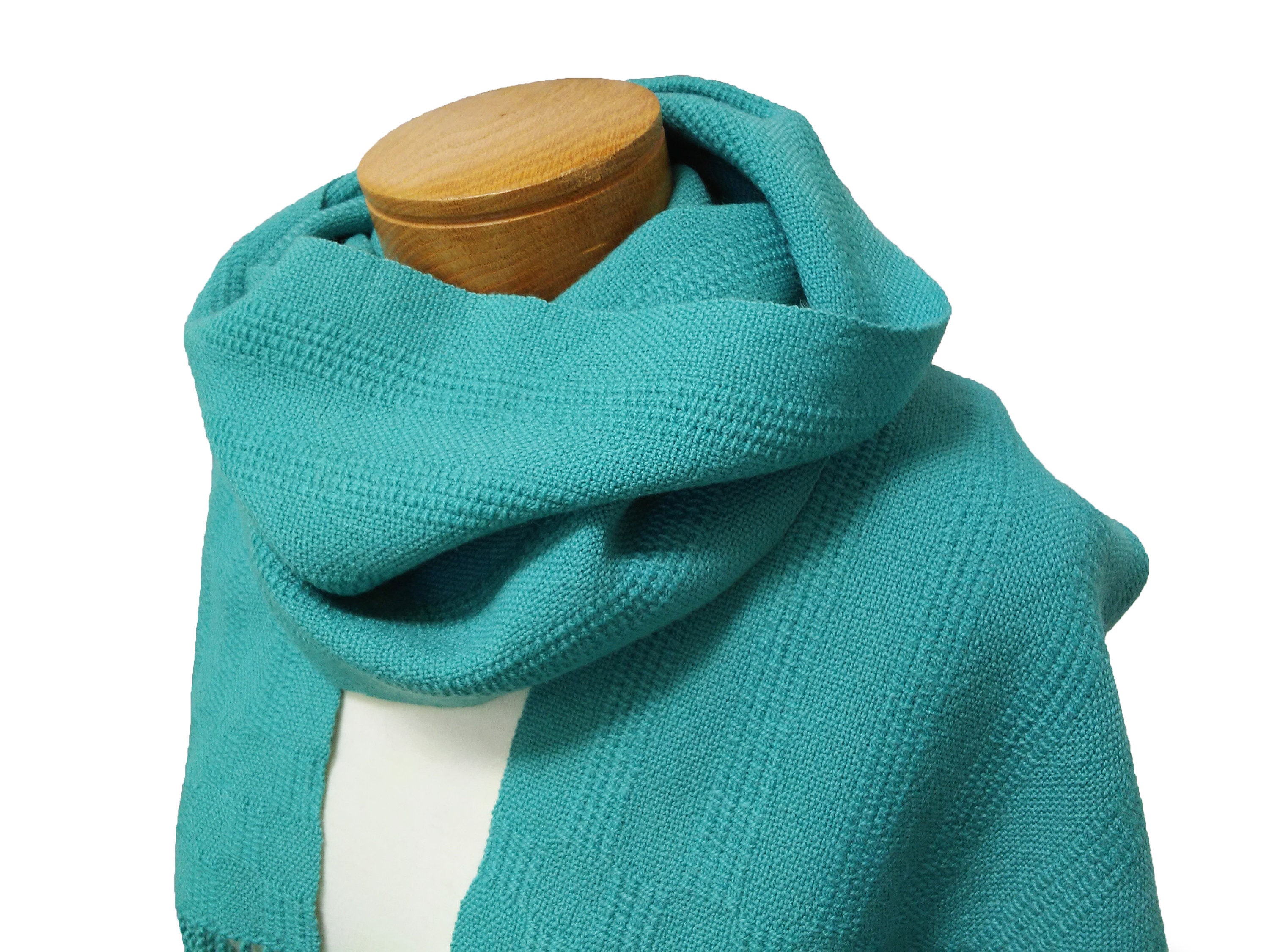 Handwoven Teal Merino Wool Scarf, Hand Woven Lace Scarf, Winter Wool Scarf, Blue Green Scarf Teal, Wide Winter Scarf, Handmade Gift