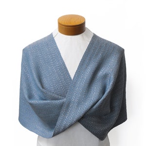 Silver and Blue Shawl, Handwoven Shawl, Blue and Silver Shawl, Cotton and Tencel Shawl Hand Woven Shawl Blue Wrap Silver, Blue Wedding Shawl image 8