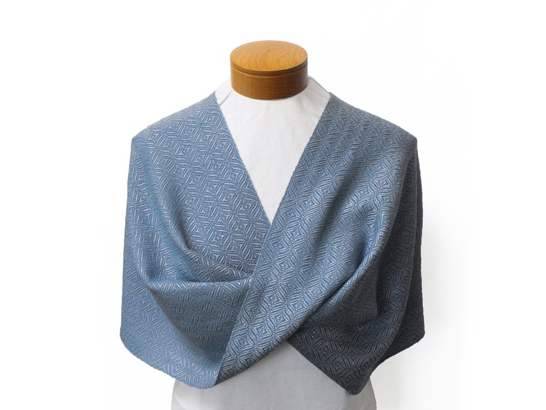 Silver and Blue Shawl, Handwoven Shawl, Blue and Silver Shawl, Cotton and Tencel Shawl Hand Woven Shawl Blue Wrap Silver, Blue Wedding Shawl image 8