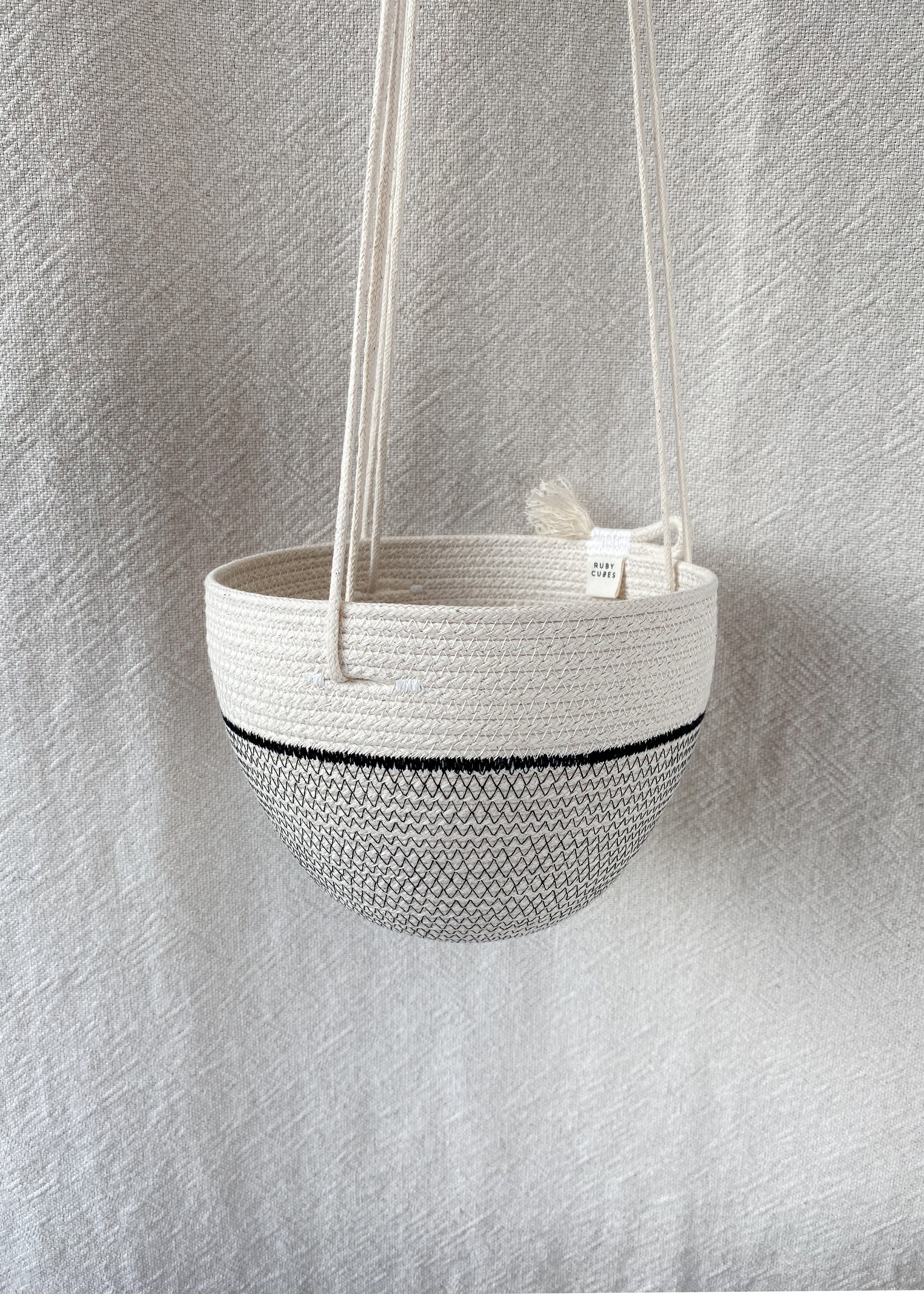 Handmade Rope Hanging Baskets Black Two Sizes Stitched Etsy UK