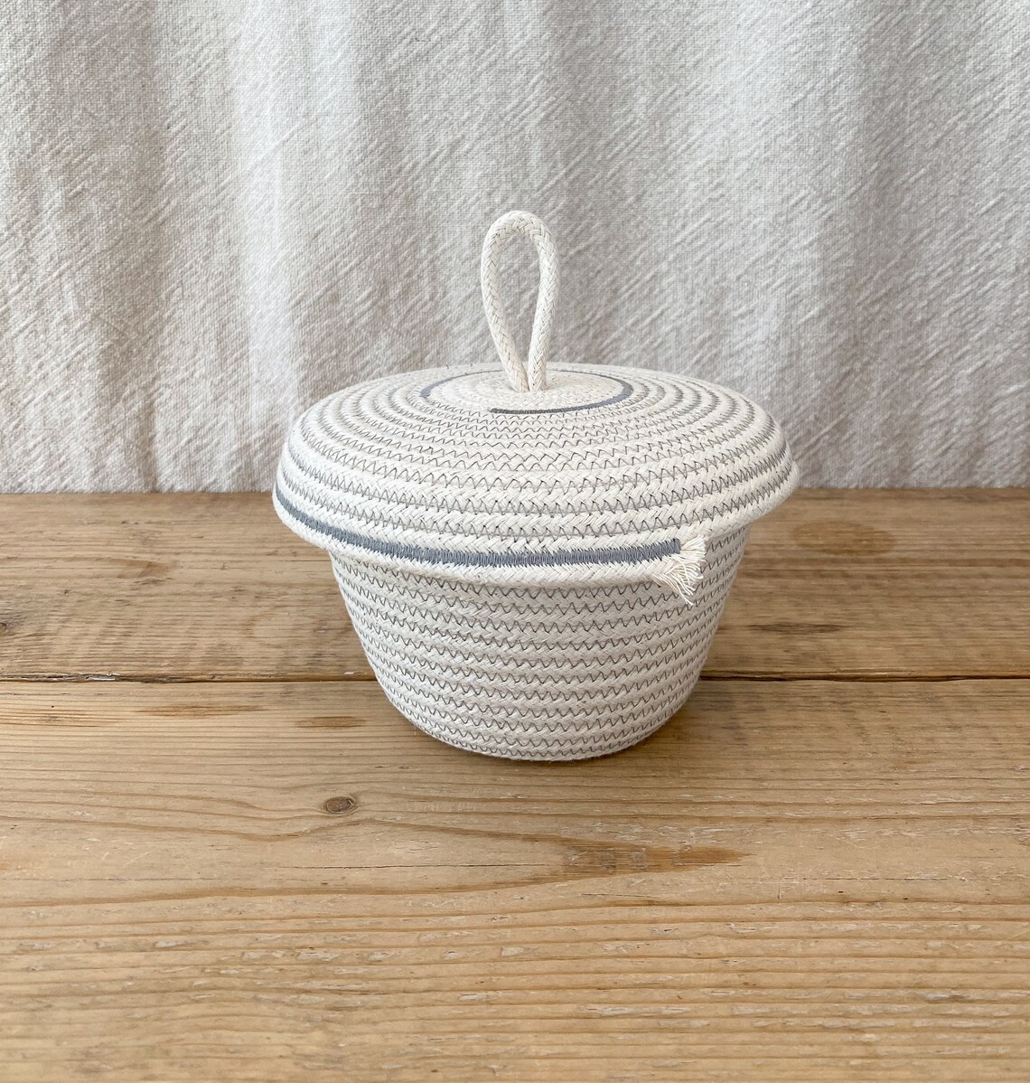 Handmade Rope Pot With Lid GREY Stitched With Unbleached | Etsy