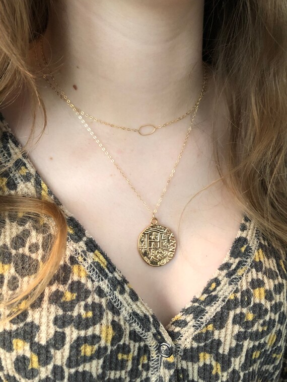 Gold Coin Necklace Statement Necklace 