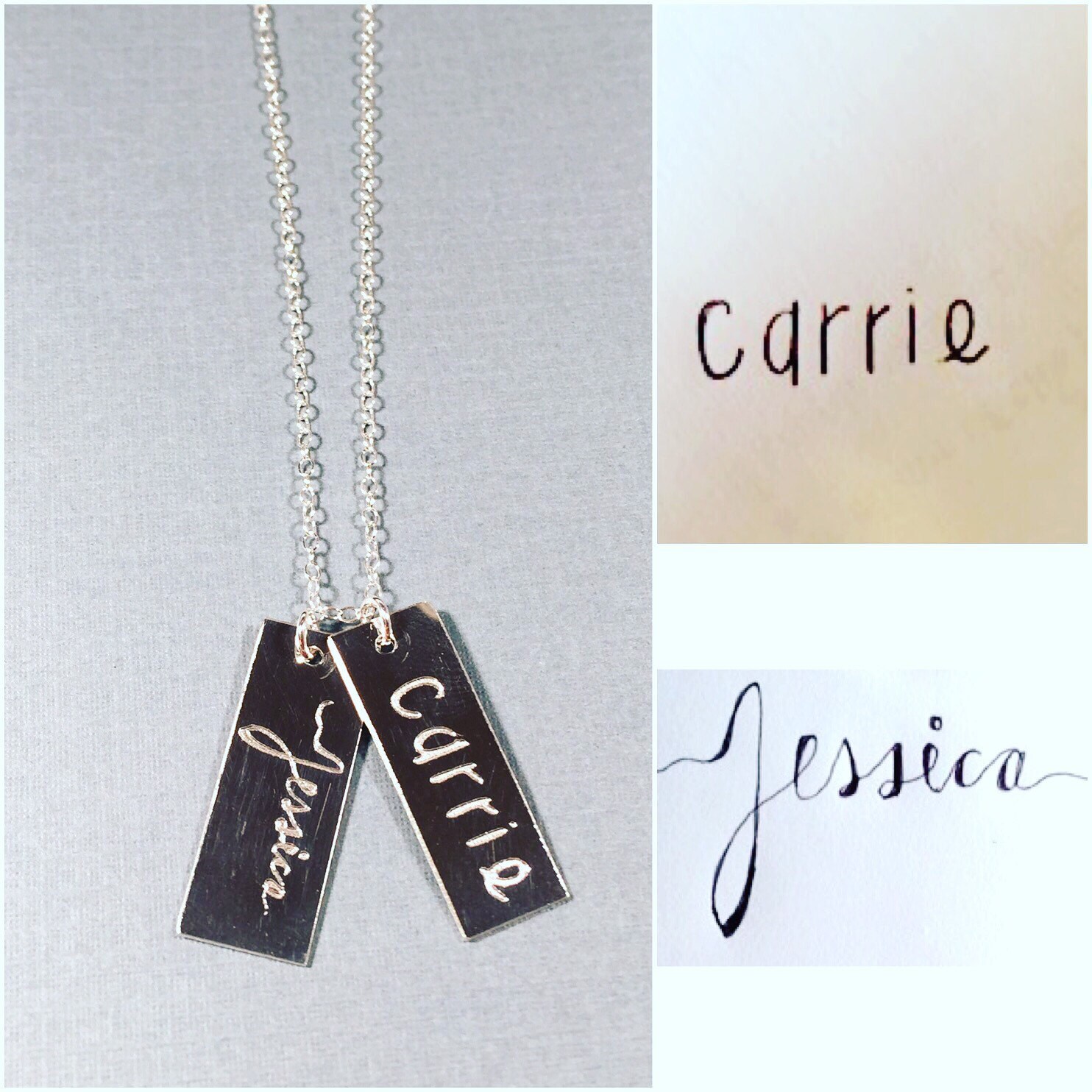 Handmade Necklace Personalized Handwriting Engraved Bar