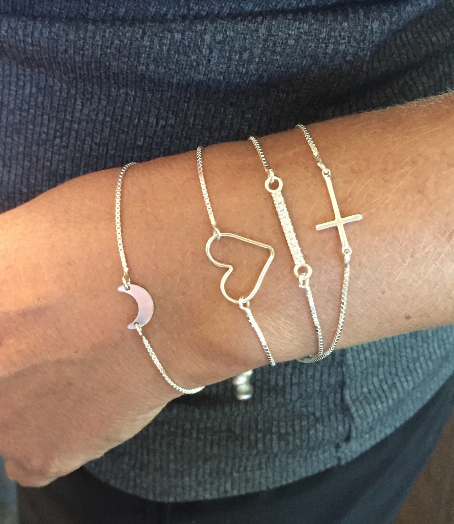 Sterling Silver Adjustable Charm Bracelet Gift for Her Etsy