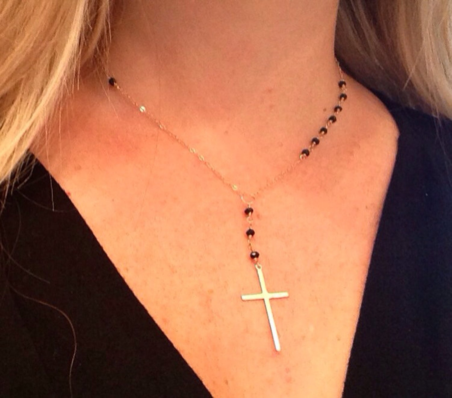Rosary Necklace Black and Gold Rosary Necklace Gold Rosary Etsy