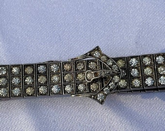 CAVIAR DREAMS Art Deco Estate Sterling Silver Rhinestone Diamonbar Buckle Bracelet - 7 1/2" Etsy andersonhs