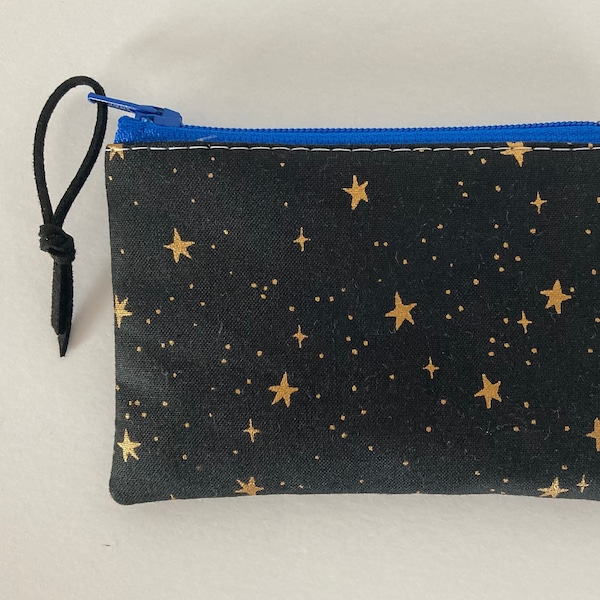 Golden Night Sky TINY Coin Pouch. 3x5 inches! Change Purse Zipper Pouch. Gold + Black Starry Sky. Space Pouch.