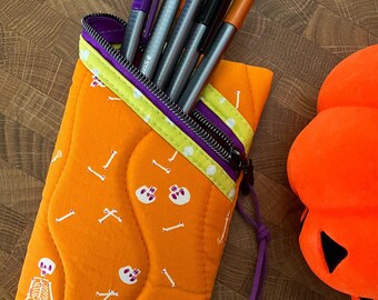 Small, Skeletons Eyewear Case. Padded with Foam + Quilted.