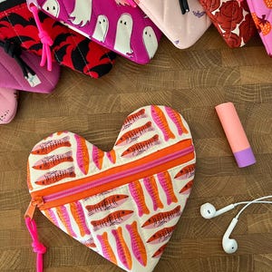Padded + Quilted Heart-Shaped Zipper Pouch. HTF Ruby Star Society: Sardines.