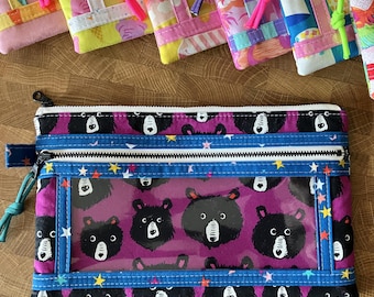 Bears + Stars (Twice As Nice Pouch) with Clear Vinyl Front Pocket. Ruby Star Society: Teddy and the Bears + Pop!