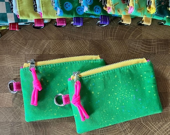 Green Speckled Coin Pouch with Metal Zipper and D-Ring + Paracord Zip Pull. Ruby Star Society: Speckled.