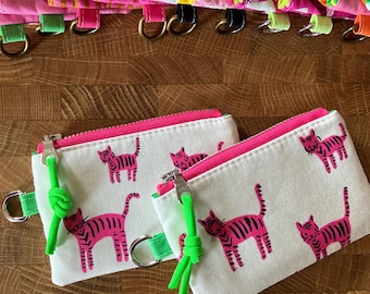 Pink Kitties Coin Pouch with Metal Zipper and D-Ring + Paracord Zip Pull. Ruby Star Society: Catnap.