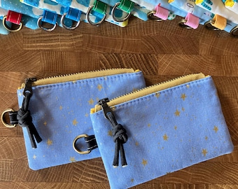 Dusty Blue Stars Coin Pouch with Metal Zipper and D-Ring + Paracord Zip Pull. Rifle Paper Co: Primavera.