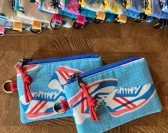 Sporty Shoes Coin Pouch with Metal Zipper and D-Ring + Paracord Zip Pull. OOP Cotton + Steel: Kicks.