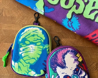 Goosebumps Mini Backpack Zipper Pouch with Metal Lobster Clasp for Hanging. Padded + Quilted. Made with Vintage '90s Sheets!