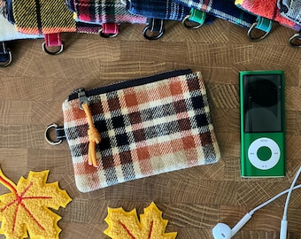 Cozy Plaid Flannel Coin Pouch with Metal Zipper and D-Ring + Paracord Zip Pull. Fall/Autumn Zip Pouches.