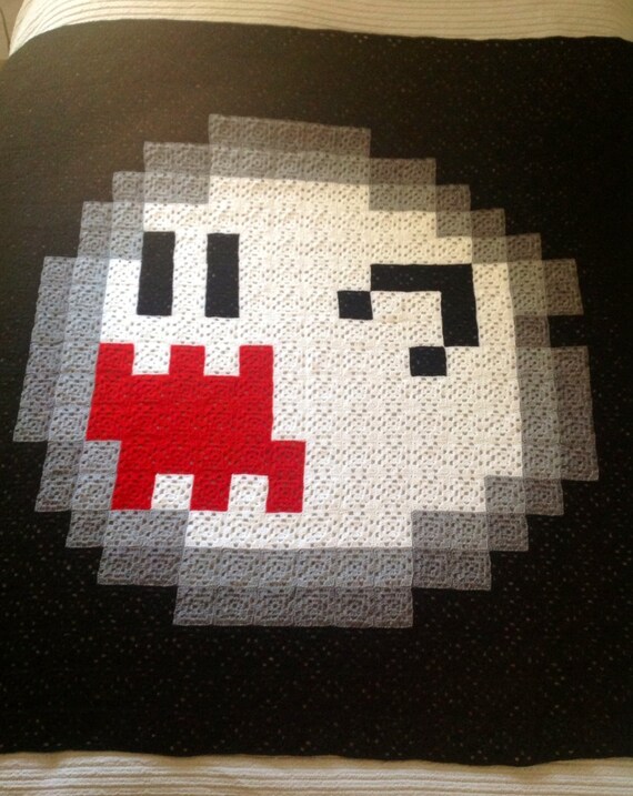 Large Super Mario Boo 8 Bit Square Crochet Blanket Made To Etsy