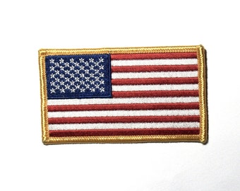 United States flag with gold border - embroidered fabric patch - new - iron or sew on