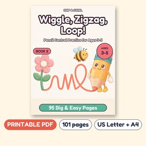 Wiggle Zigzag Loop Pre-Writing Workbook, Pencil Control Lines and Shapes, Printable PDF, Ages 3-5