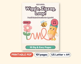 Wiggle Zigzag Loop Pre-Writing Workbook, Pencil Control Lines and Shapes, Printable PDF, Ages 3-5