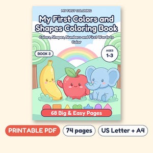 Colors and Shapes Coloring Book for Toddlers, First Words, Printable PDF, Ages 1-3