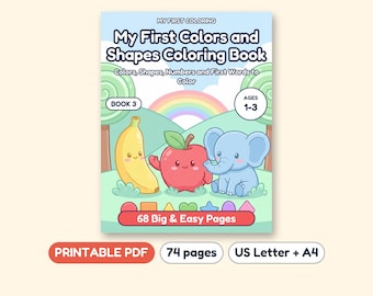 Colors and Shapes Coloring Book for Toddlers, First Words, Printable PDF, Ages 1-3