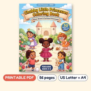 Chubby Little Princesses Coloring Book, 50 Pages, Printable PDF, Ages 3-5 image 1