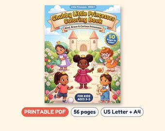 Chubby Little Princesses Coloring Book, 50 Pages, Printable PDF, Ages 3-5
