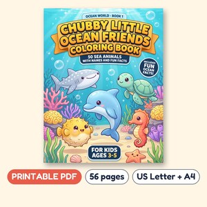 Ocean Coloring Book for Kids, Sea Animals with Facts, Printable PDF, Ages 3-5