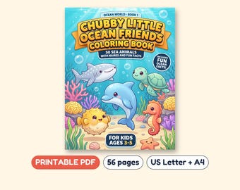Ocean Coloring Book for Kids, Sea Animals with Facts, Printable PDF, Ages 3-5
