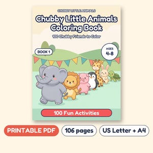 Animal Coloring Book for Kids, 100 Farm Zoo and Ocean Animals, Printable PDF, Ages 4-8 image 1