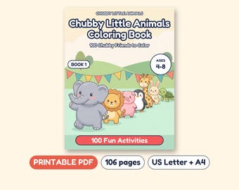 Animal Coloring Book for Kids, 100 Farm Zoo and Ocean Animals, Printable PDF, Ages 4-8